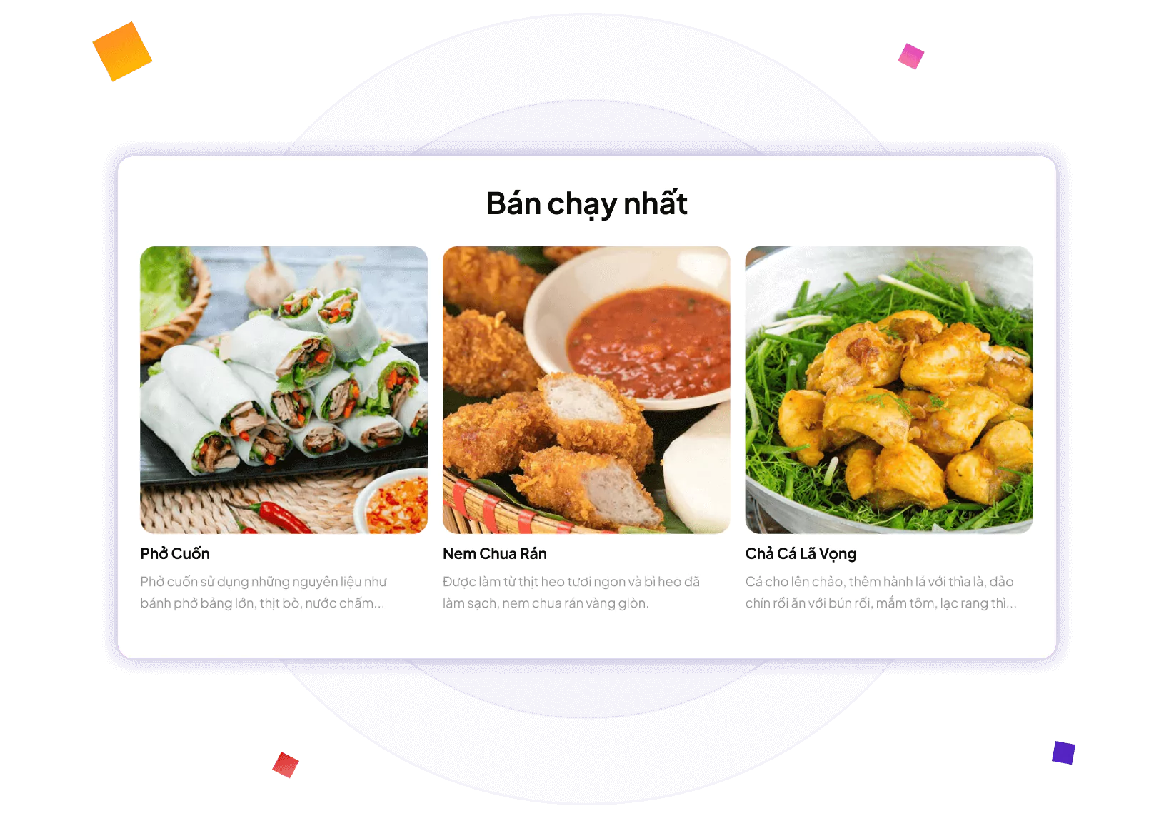 Hiển thị các món bán chạy
                                    trên
                                    Website