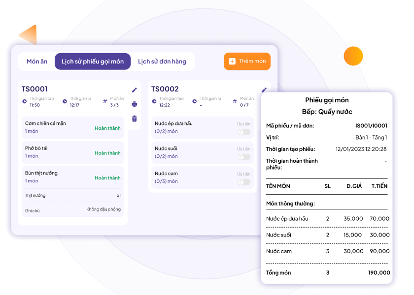 In phiếu gọi món và hoá đơn nhanh chóng